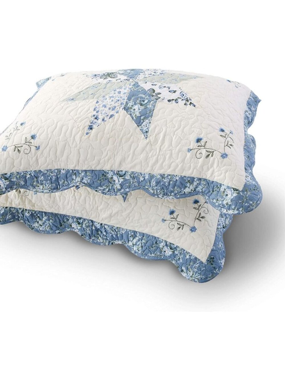 Colorful Floral Design Pillow Covers Set of 2 | Shabby Chic Cotton King Shams